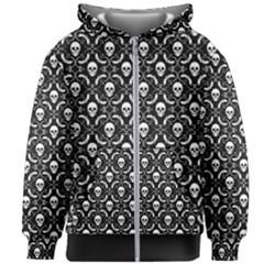 Pattern Skull And Bats Vintage Halloween Black Kids Zipper Hoodie Without Drawstring by genx