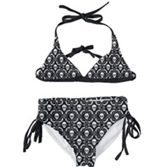 Pattern Skull And Bats Vintage Halloween Black Kids  Classic Bikini Set by genx