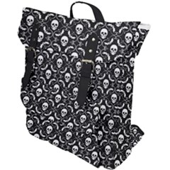 Pattern Skull and Bats Vintage Halloween Black Buckle Up Backpack