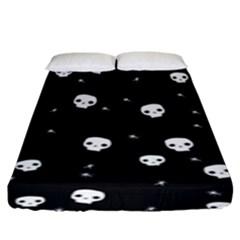 Pattern Skull Stars Halloween Gothic On Black Background Fitted Sheet (king Size) by genx