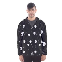 Pattern Skull Stars Halloween Gothic On Black Background Hooded Windbreaker (men) by genx