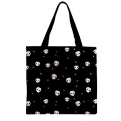 Pattern Skull Stars Halloween Gothic on black background Zipper Grocery Tote Bag