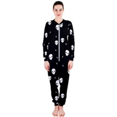 Pattern Skull Stars Halloween Gothic on black background OnePiece Jumpsuit (Ladies) 