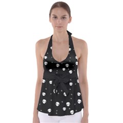 Pattern Skull Stars Halloween Gothic on black background Babydoll Tankini Top