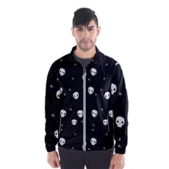 Pattern Skull Stars Halloween Gothic On Black Background Windbreaker (men) by genx