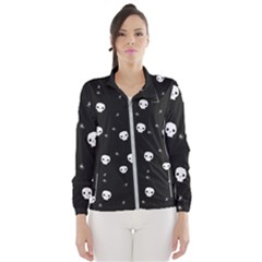 Pattern Skull Stars Halloween Gothic on black background Windbreaker (Women)