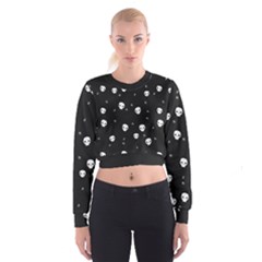 Pattern Skull Stars Halloween Gothic On Black Background Cropped Sweatshirt by genx