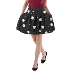 Pattern Skull Stars Halloween Gothic on black background A-Line Pocket Skirt