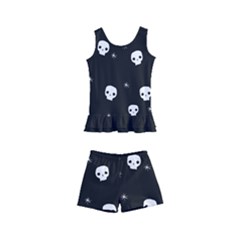 Pattern Skull Stars Halloween Gothic on black background Kid s Boyleg Swimsuit