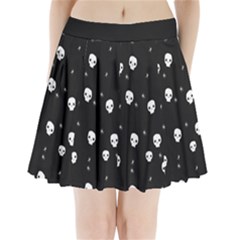 Pattern Skull Stars Halloween Gothic on black background Pleated Mini Skirt