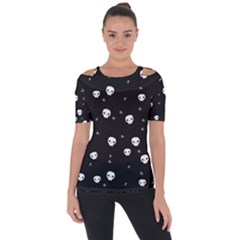 Pattern Skull Stars Halloween Gothic On Black Background Shoulder Cut Out Short Sleeve Top by genx