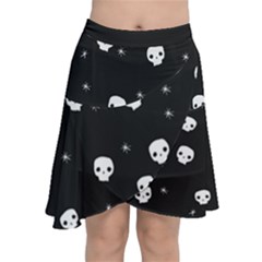 Pattern Skull Stars Halloween Gothic on black background Chiffon Wrap Front Skirt