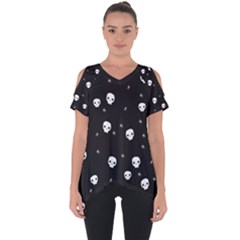 Pattern Skull Stars Halloween Gothic on black background Cut Out Side Drop Tee