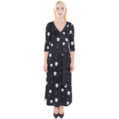 Pattern Skull Stars Halloween Gothic on black background Quarter Sleeve Wrap Maxi Dress