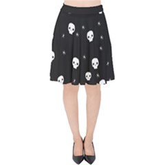 Pattern Skull Stars Halloween Gothic on black background Velvet High Waist Skirt