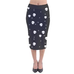 Pattern Skull Stars Halloween Gothic on black background Velvet Midi Pencil Skirt