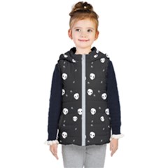 Pattern Skull Stars Halloween Gothic On Black Background Kid s Hooded Puffer Vest