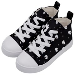 Pattern Skull Stars Halloween Gothic On Black Background Kid s Mid-top Canvas Sneakers by genx