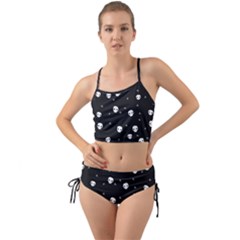 Pattern Skull Stars Halloween Gothic on black background Mini Tank Bikini Set