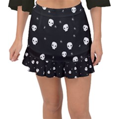 Pattern Skull Stars Halloween Gothic on black background Fishtail Mini Chiffon Skirt