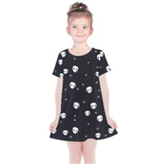 Pattern Skull Stars Halloween Gothic On Black Background Kids  Simple Cotton Dress by genx