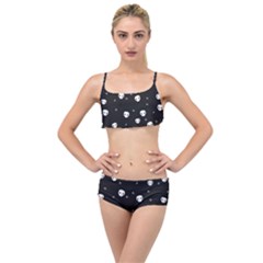 Pattern Skull Stars Halloween Gothic on black background Layered Top Bikini Set