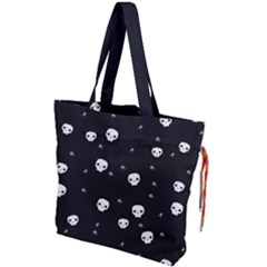 Pattern Skull Stars Halloween Gothic on black background Drawstring Tote Bag