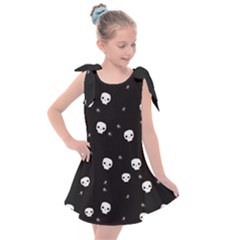 Pattern Skull Stars Halloween Gothic On Black Background Kids  Tie Up Tunic Dress by genx