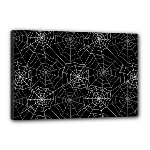 Pattern Spiderweb Halloween Gothic On Black Background Canvas 18  X 12  (stretched) by genx