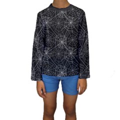 Pattern Spiderweb Halloween Gothic on black background Kids  Long Sleeve Swimwear