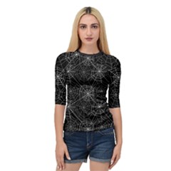 Pattern Spiderweb Halloween Gothic on black background Quarter Sleeve Raglan Tee