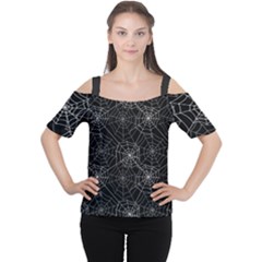 Pattern Spiderweb Halloween Gothic on black background Cutout Shoulder Tee