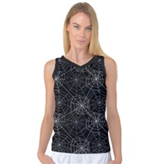 Pattern Spiderweb Halloween Gothic On Black Background Women s Basketball Tank Top by genx