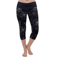 Pattern Spiderweb Halloween Gothic On Black Background Capri Yoga Leggings by genx