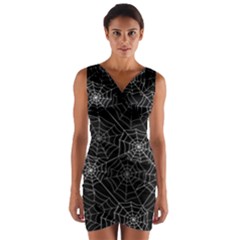 Pattern Spiderweb Halloween Gothic On Black Background Wrap Front Bodycon Dress by genx