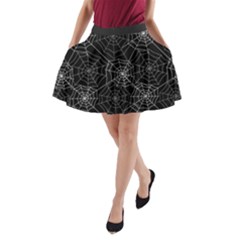 Pattern Spiderweb Halloween Gothic on black background A-Line Pocket Skirt