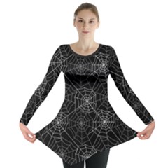 Pattern Spiderweb Halloween Gothic on black background Long Sleeve Tunic 