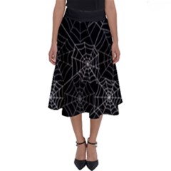 Pattern Spiderweb Halloween Gothic on black background Perfect Length Midi Skirt