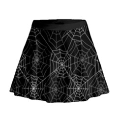 Pattern Spiderweb Halloween Gothic on black background Mini Flare Skirt