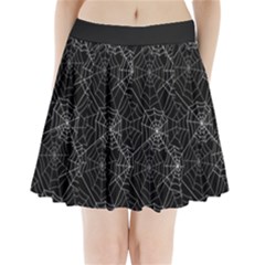 Pattern Spiderweb Halloween Gothic on black background Pleated Mini Skirt