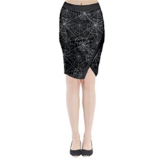 Pattern Spiderweb Halloween Gothic on black background Midi Wrap Pencil Skirt