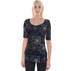 Pattern Spiderweb Halloween Gothic on black background Wide Neckline Tee