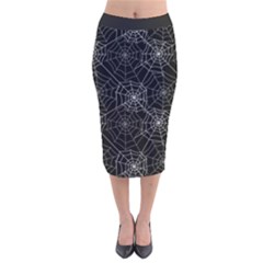 Pattern Spiderweb Halloween Gothic on black background Velvet Midi Pencil Skirt