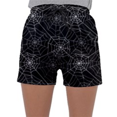 Pattern Spiderweb Halloween Gothic On Black Background Sleepwear Shorts by genx