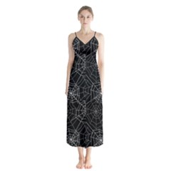 Pattern Spiderweb Halloween Gothic on black background Button Up Chiffon Maxi Dress