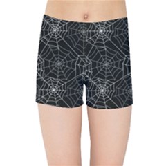 Pattern Spiderweb Halloween Gothic On Black Background Kids Sports Shorts by genx