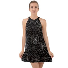 Pattern Spiderweb Halloween Gothic on black background Halter Tie Back Chiffon Dress