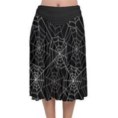 Pattern Spiderweb Halloween Gothic On Black Background Velvet Flared Midi Skirt by genx
