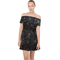 Pattern Spiderweb Halloween Gothic on black background Off Shoulder Chiffon Dress