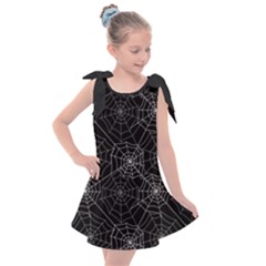 Pattern Spiderweb Halloween Gothic on black background Kids  Tie Up Tunic Dress